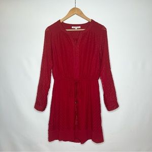 DANIELRAINN LONGSLEEVE MIDI DRESS V CUT BELT TIE SMALL MAROON